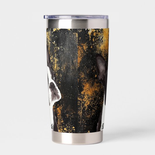 Schattige Boston Terrier Naam Hond Zwart Classy Mo Geïsoleerde Drinkbeker (Rechts)