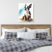 Schattige Boston Terrier Op Het Strand Canvas Afdruk (Insitu (Slaapkamer))