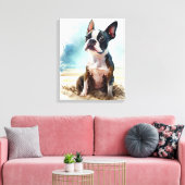 Schattige Boston Terrier Op Het Strand Canvas Afdruk (Insitu (Woonkamer))