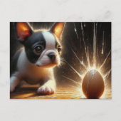 Schattige Boston Terrier Puppy Broken Egg Briefkaart (Voorkant)