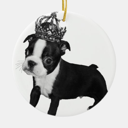 Schattige BOSTON TERRIER Puppy DOG Crown Keramisch Ornament (Voorkant)