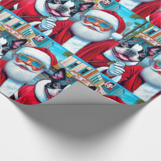 Schattige Boston Terrier Santa Clause Kerstmis Des Cadeaupapier (Hoek)