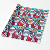 Schattige Boston Terrier Santa Clause Kerstmis Des Cadeaupapier (Uitgerold)