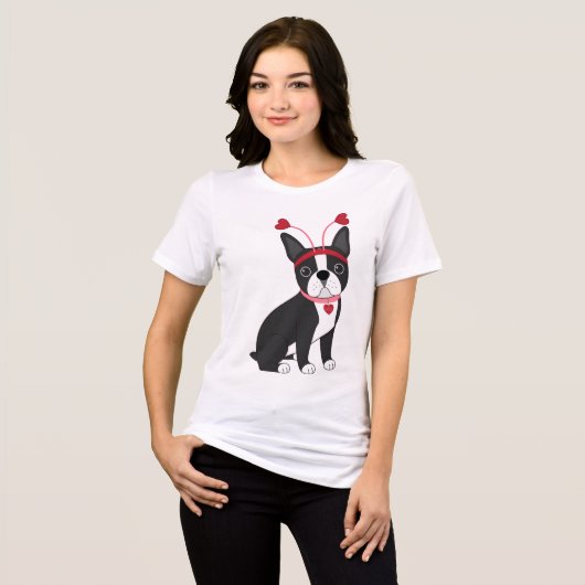 Schattige Boston Terrier-Valentijn Tri-Blend Shirt (Voorkant volledig)