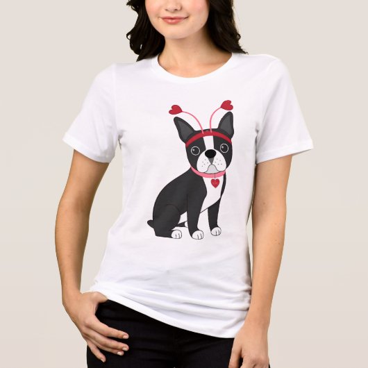 Schattige Boston Terrier-Valentijn Tri-Blend Shirt (Voorkant)