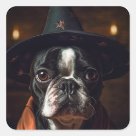 Schattige bostonterrierheks vierkante sticker
