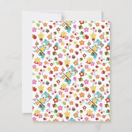 Schattige bosuil en bloemen baby girl baby shower kaart (Achterkant)