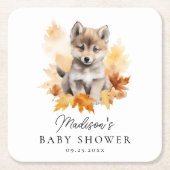 Schattige boswolf herfst babyshower kartonnen onderzetters (Voorkant)