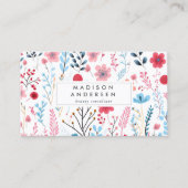 Schattige Botanisch Roze Blauw Modern Floral Visitekaartje (Voorkant)