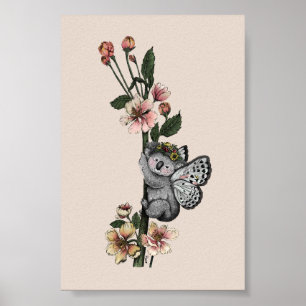 Schattige botanische koala berige waterverf illust poster