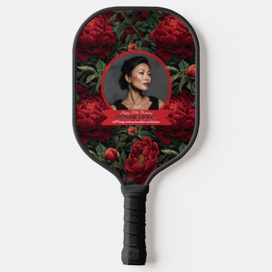 Schattige botanische pioenrozen bloemaccent verjaa pickleball paddle (Achterkant)