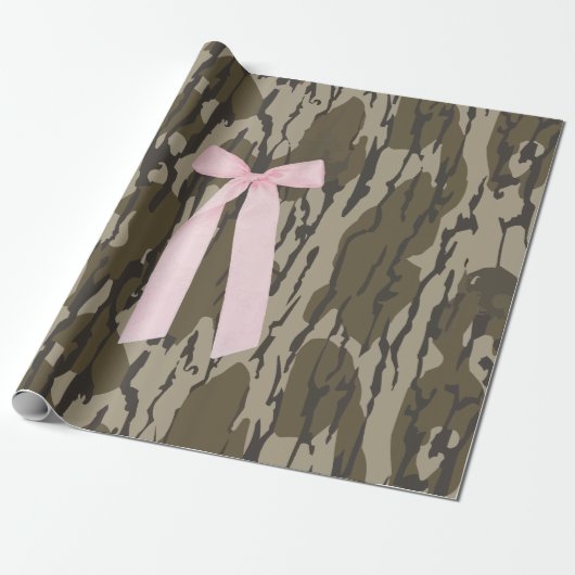 Schattige Bottomland Camo Esthetisch Roze Lint Cadeaupapier (Uitgerold)