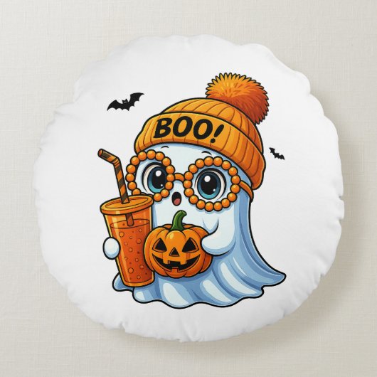 Schattige-Bougee-Geest-Halloween Rond Kussen (Voorkant)