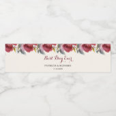 Schattige Bourgondië Marsala Bloemen Waterverf Bru Waterfles Etiket (Enkel label)