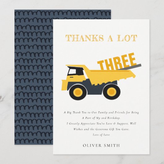 Schattige bouw dump truck verjaardag voor elke lee bedankkaart (Voorkant / Achterkant)