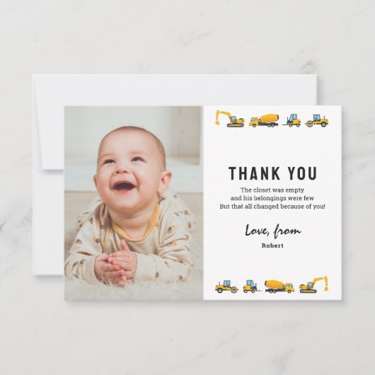 Schattige bouw foto verjaardag bedankt kaart (Voorkant)