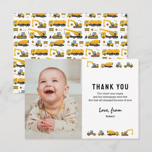 Schattige bouw foto verjaardag bedankt kaart (Voorkant / Achterkant)