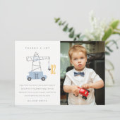 Schattige bouw kraan foto verjaardag voor elke lee bedankkaart (Staand voorkant)