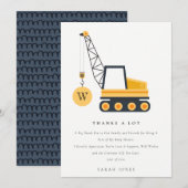 Schattige bouw kraan voertuig baby shower bedankkaart (Voorkant / Achterkant)