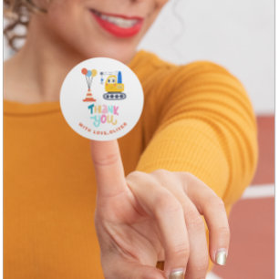 Schattige Bouw Thema Verjaardag Bedankt Ronde Sticker