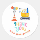 Schattige bouwthema Verjaardag Bedankt Ronde Sticker (Voorkant)