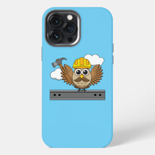 Schattige bouwvakker uil met veiligheidshelm Carto iPhone 13 Pro Max Hoesje