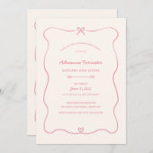 Schattige Bow Heart Girly Pink Afstudeerfeest Kaart (Voorkant / Achterkant)