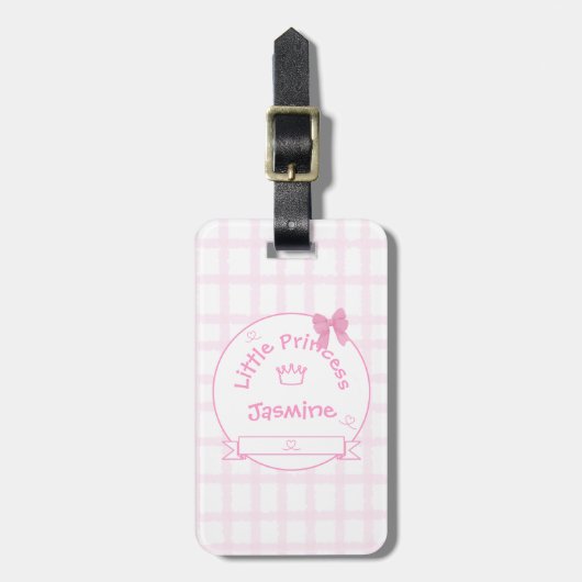 Schattige Bow Pastel Pink Gingham Bagagelabel (Voorkant verticaal)