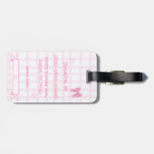 Schattige Bow Pastel Pink Gingham Bagagelabel (Achterkant horizontaal)