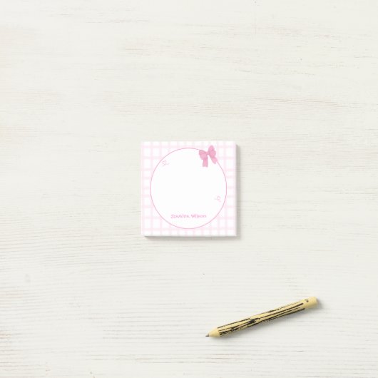 Schattige Bow Pastel Pink Gingham Post-it® Notes (Op bureau)