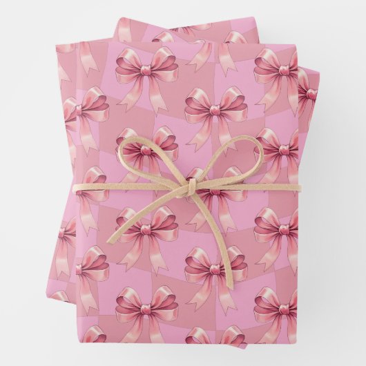 Schattige Bows Roze Kerst Inpakpapier Vel (In situ)