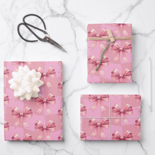 Schattige Bows Roze Kerst Inpakpapier Vel (Voorkant)