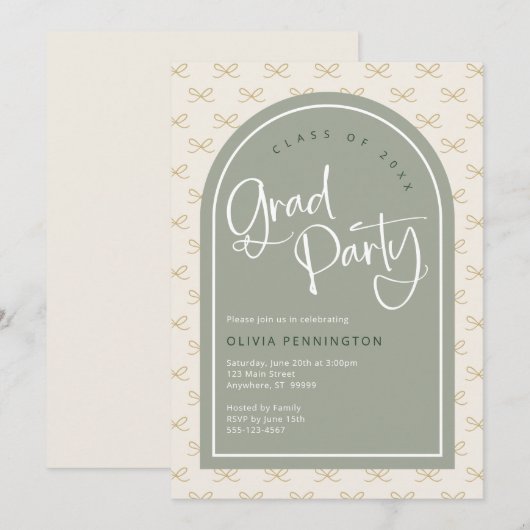 Schattige Bows Sage Green Graduation Party Kaart (Voorkant / Achterkant)