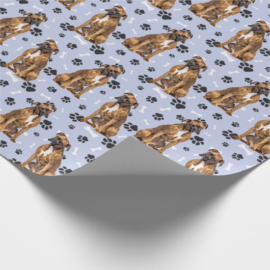 Schattige Boxer Dog Paw Print Pattern Cadeaupapier (Hoek)