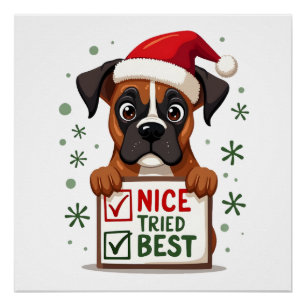 Schattige Boxer hond Honden Kerst Leuk Mijn Best G Perfect Poster