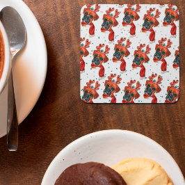 Schattige Boxer Hond met Rendier Gewei Kerstmis Kartonnen Onderzetters