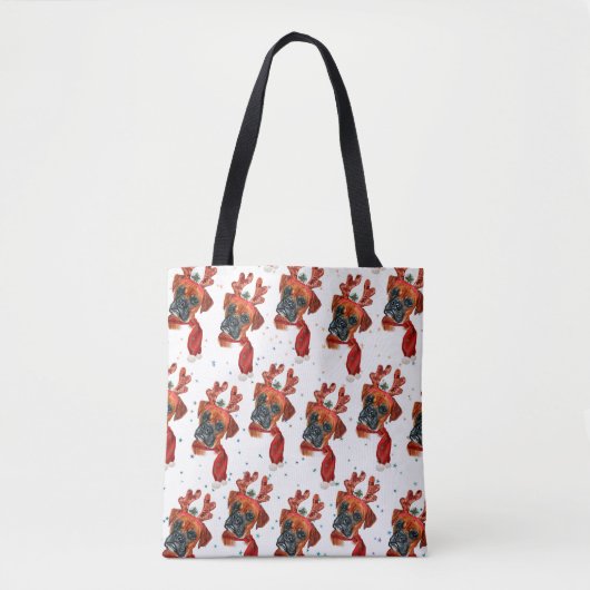 Schattige Boxer Hond met Rendier Gewei Kerstmis Tote Bag (Voorkant)