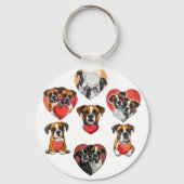Schattige Boxer Hond met Rode Hart Waterverf Sleutelhanger (Voorkant)