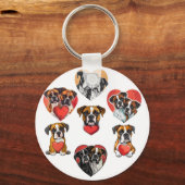 Schattige Boxer Hond met Rode Hart Waterverf Sleutelhanger (Voorkant)