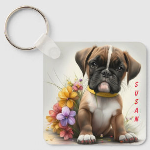 Schattige Boxer Puppy Dog Sleutelhanger