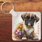 Schattige Boxer Puppy Dog Sleutelhanger (Voorkant)