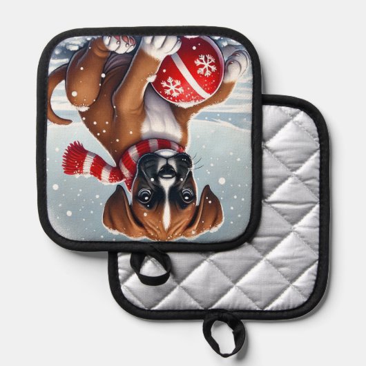 Schattige Boxer Puppy in het besneeuwde landschap Pannenlap (Voorkant / Achterkant)