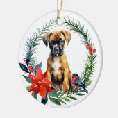 Schattige Boxer Puppy Waterverf Poinsettia Keramisch Ornament (Links)