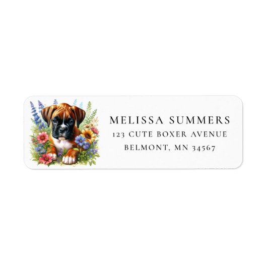 Schattige Boxer Puppy Wildflower Retouradres Label (Voorkant)