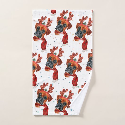 Schattige Boxerhond met Rendierhoorns Kerstmis Handdoek (Handdoek)