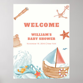 Schattige Boy Adventure Sailboat Baby shower Welko Poster