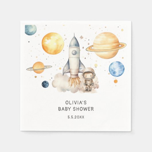 Schattige Boy Astronaut Space Baby shower Servet (Voorkant)