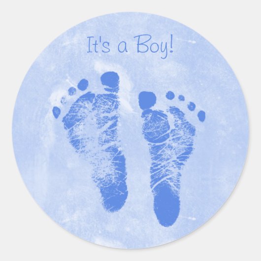 Schattige Boy Baby Footprints Nieuwe Baby Aankondi Ronde Sticker (Voorkant)