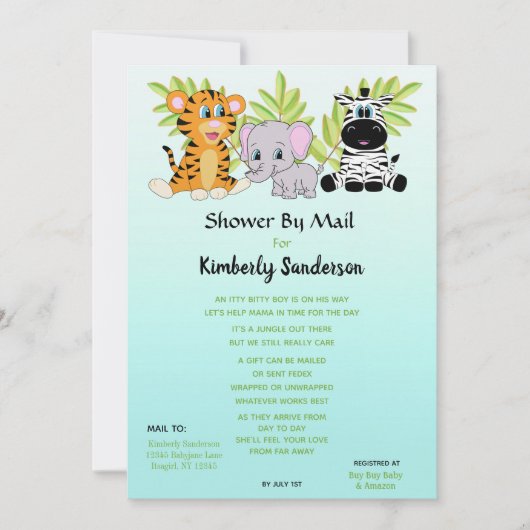 Schattige Boy Baby shower door Mail Oerwoud Safari Kaart (Voorkant)