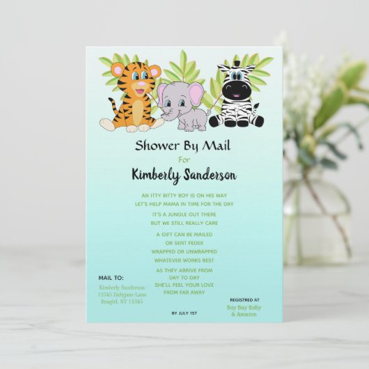 Schattige Boy Baby shower door Mail Oerwoud Safari Kaart (Staand voorkant)